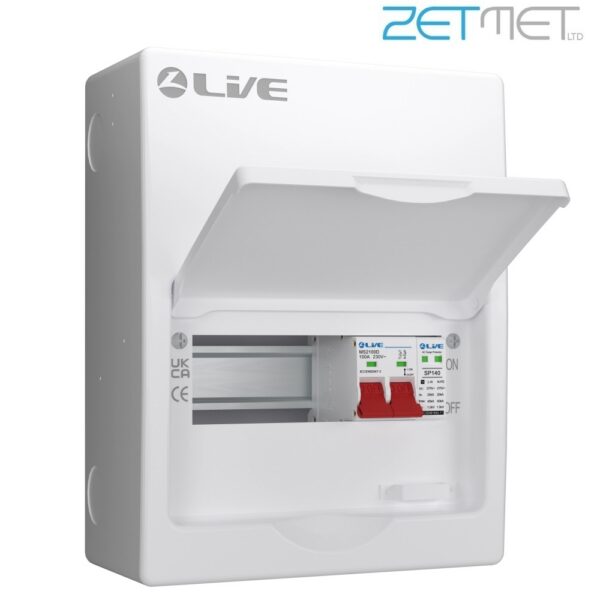 Live Electrical SRN LSMC08S-SP 8 Way 100A Main Switch Dual Busbar Consumer Unit + T2 Surge Protection (5 Useable Ways)