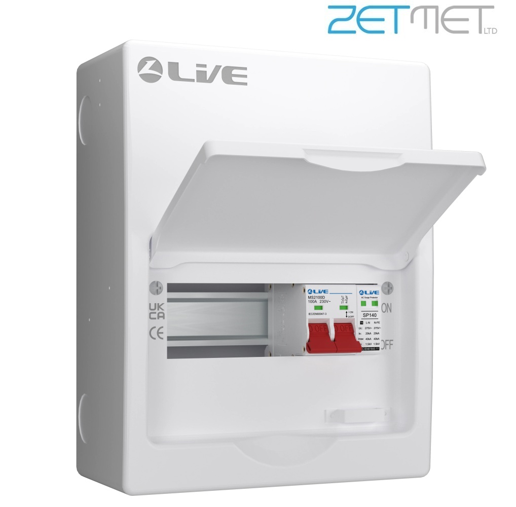 Live Electrical SRN LSMC08S-SP 8 Way 100A Main Switch Dual Busbar Consumer Unit + T2 Surge Protection (5 Useable Ways)
