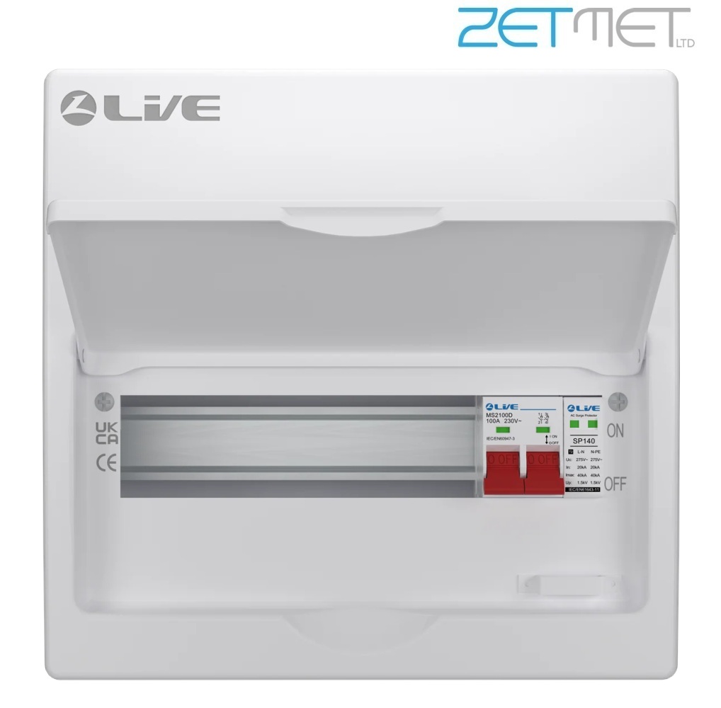 Live Electrical SRN LSMC12S-SP 12 Way 100A Main Switch Dual Busbar Consumer Unit + T2 Surge Protection (9 Useable Ways) - Image 2
