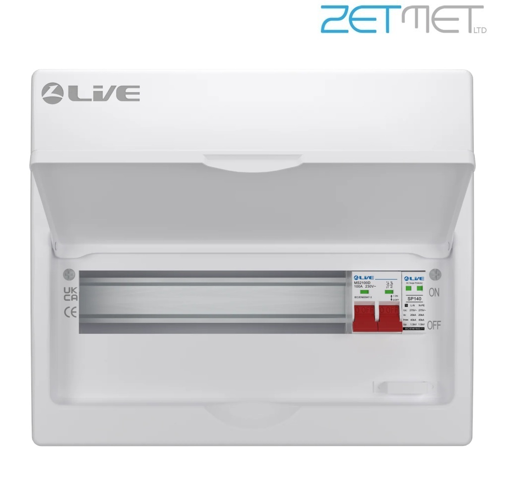 Live Electrical SRN LSMC14S-SP 14 Way 100A Main Switch Dual Busbar Consumer Unit + T2 Surge Protection (11 Useable Ways) - Image 2