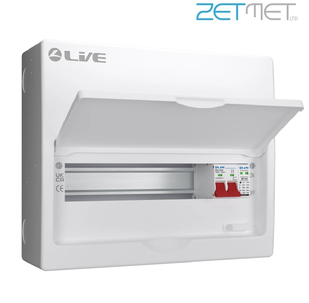 Live Electrical SRN LSMC14S-SP 14 Way 100A Main Switch Dual Busbar Consumer Unit + T2 Surge Protection (11 Useable Ways)