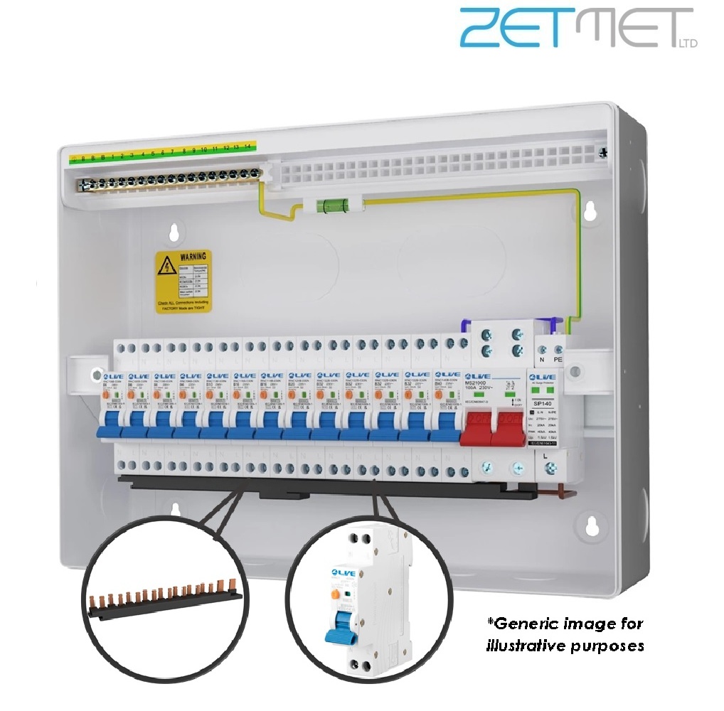 Live Electrical SRN LSMC08S-SP 8 Way 100A Main Switch Dual Busbar Consumer Unit + T2 Surge Protection (5 Useable Ways) - Image 3